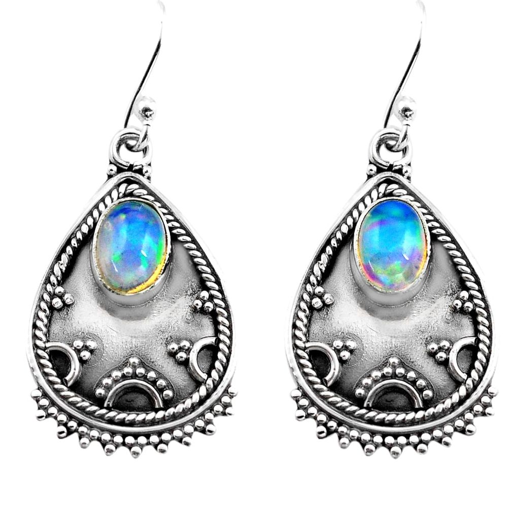 3.10cts natural multi color ethiopian opal 925 silver dangle earrings p87620