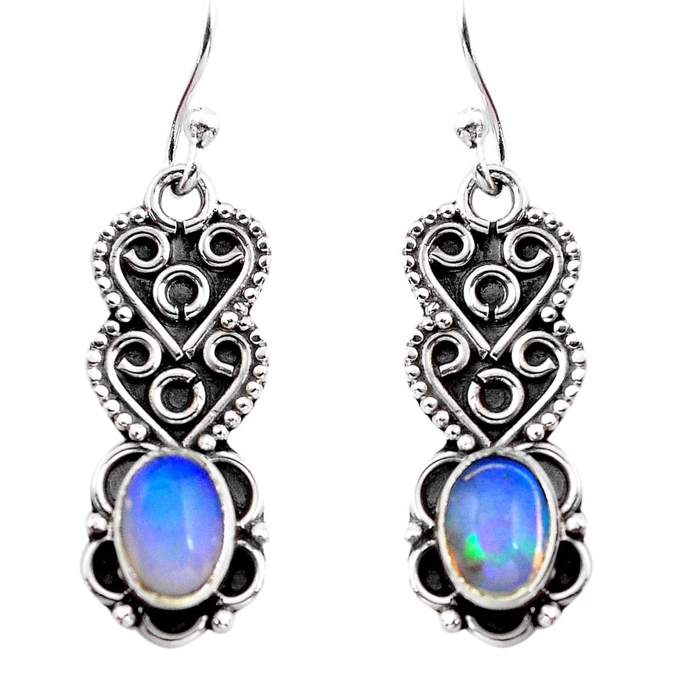 3.03cts natural multi color ethiopian opal 925 silver dangle earrings p87630