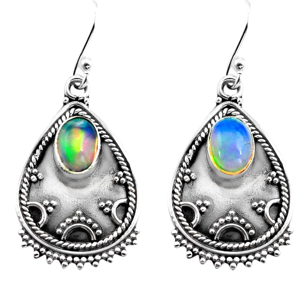 3.22cts natural multi color ethiopian opal 925 silver dangle earrings p87639