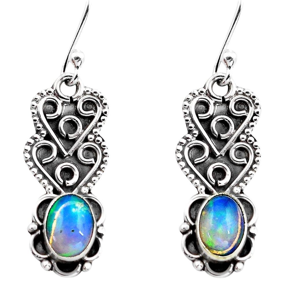 2.92cts natural multi color ethiopian opal 925 silver dangle earrings p87646