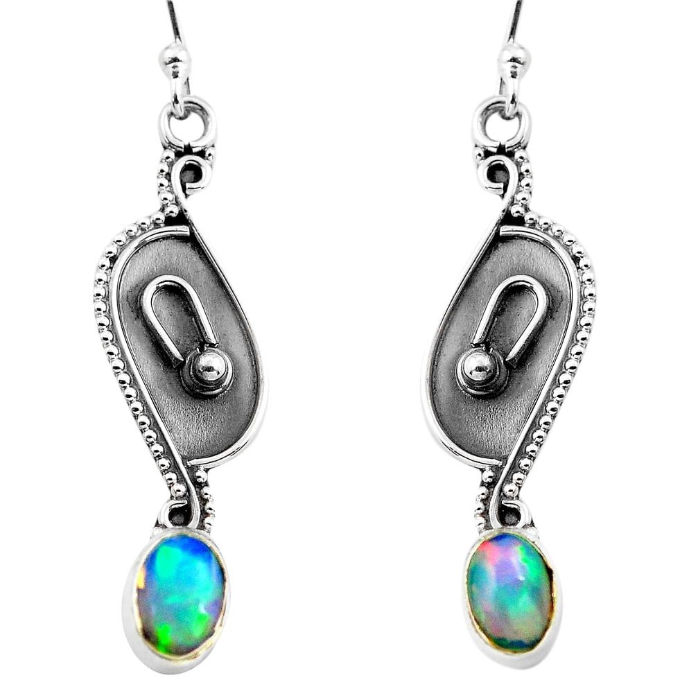 3.01cts natural multi color ethiopian opal 925 silver dangle earrings p87654