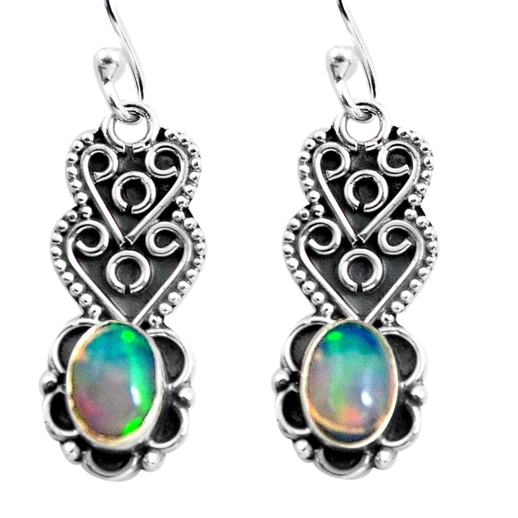 3.33cts natural multi color ethiopian opal 925 silver dangle earrings p92701