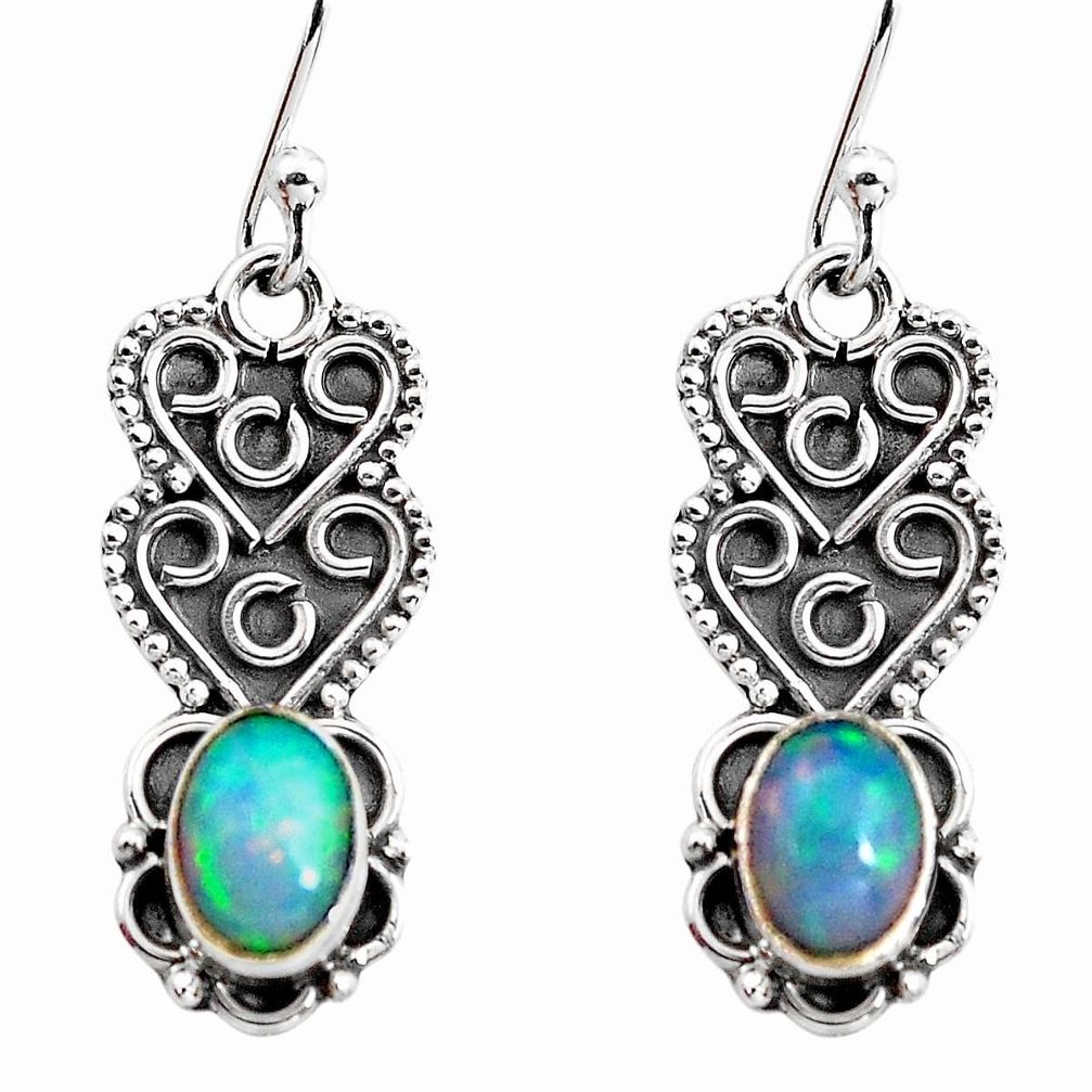 3.34cts natural multi color ethiopian opal 925 silver dangle earrings p92702