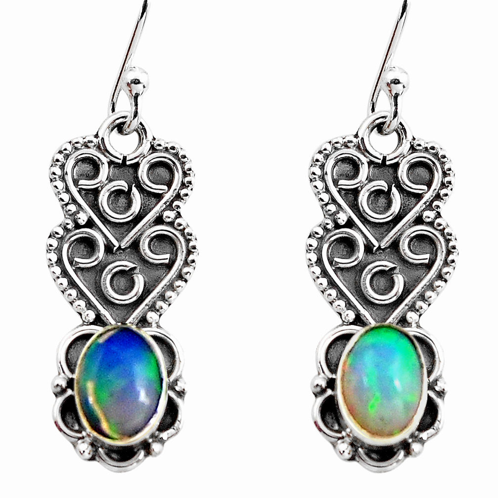 3.59cts natural multi color ethiopian opal 925 silver dangle earrings p92705
