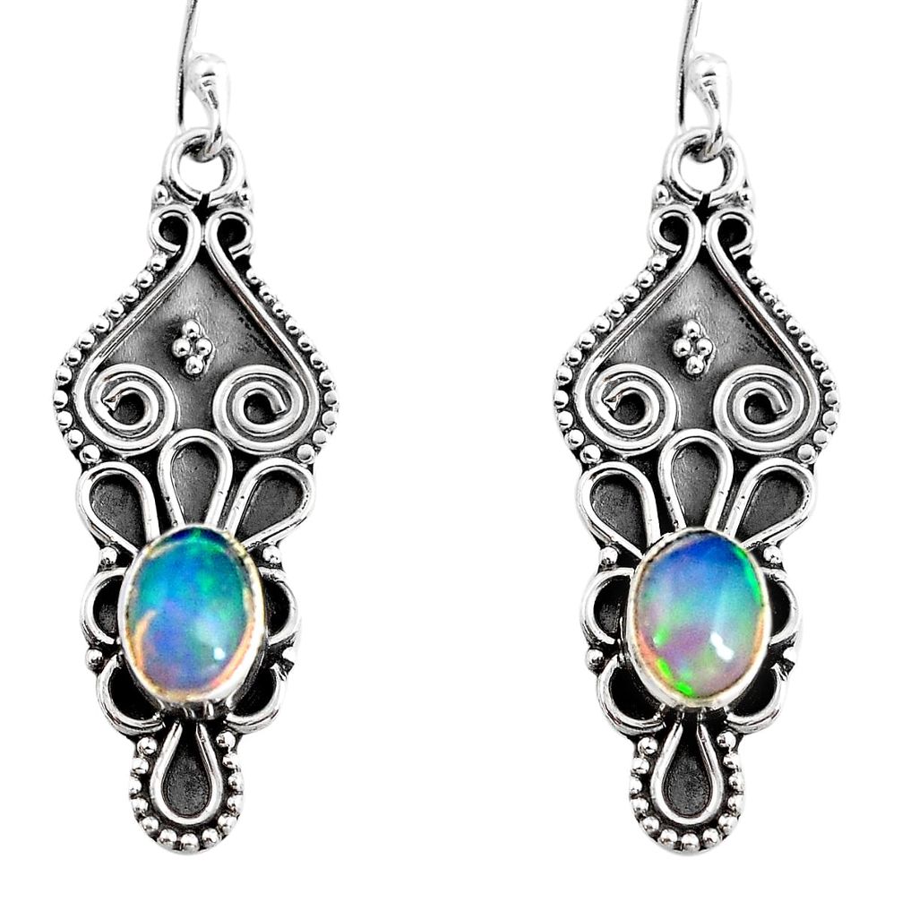 4.02cts natural multi color ethiopian opal 925 silver dangle earrings p92706