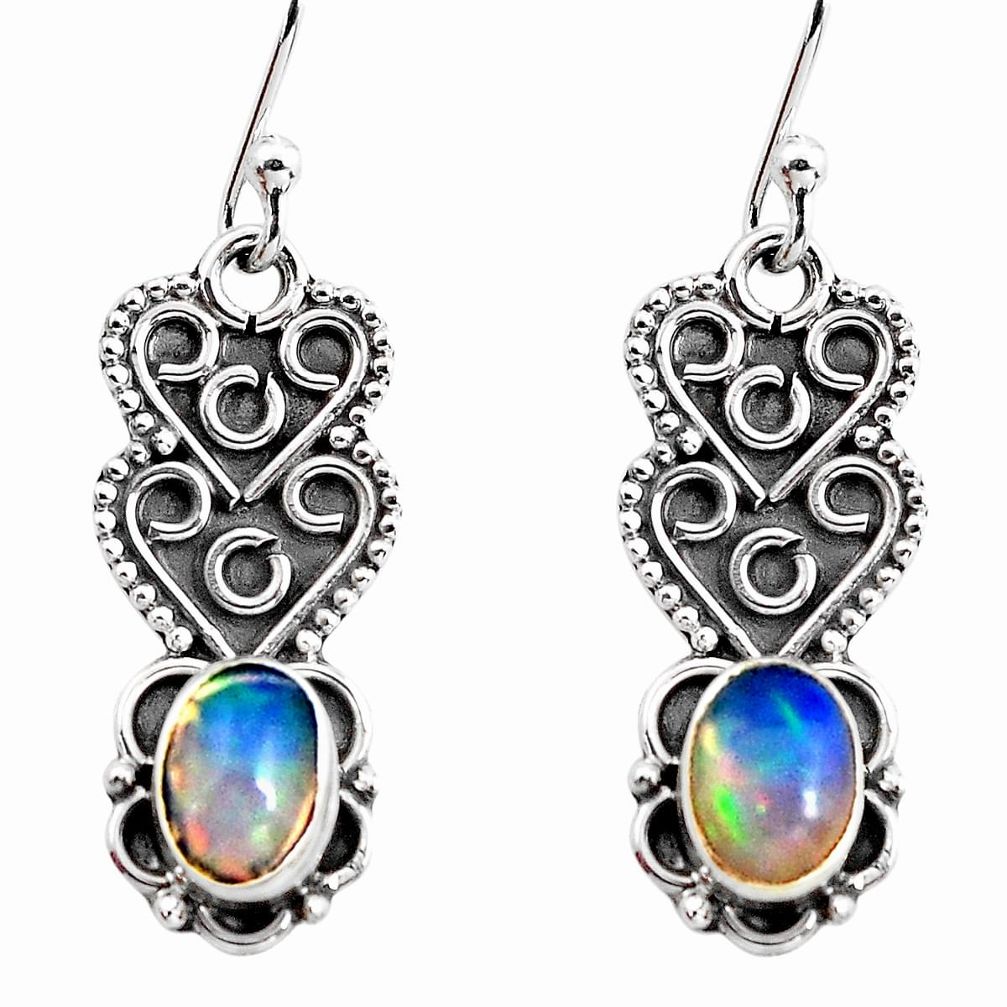 3.59cts natural multi color ethiopian opal 925 silver dangle earrings p92707