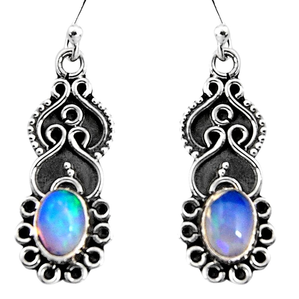3.56cts natural multi color ethiopian opal 925 silver dangle earrings p92709