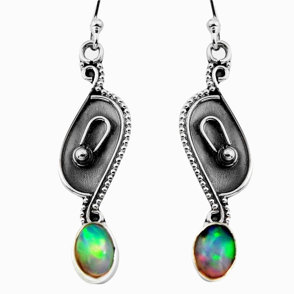 3.83cts natural multi color ethiopian opal 925 silver dangle earrings p92713
