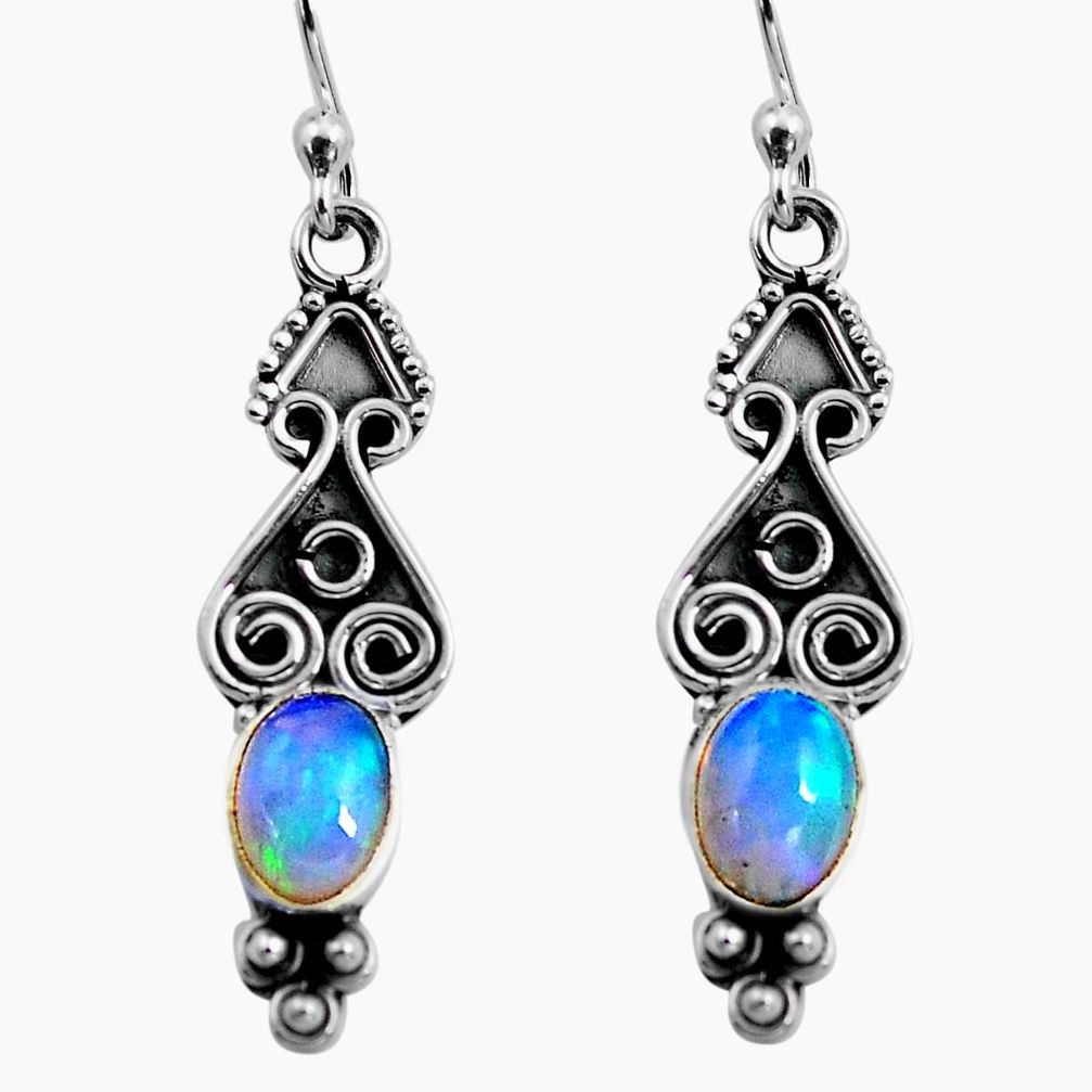 3.64cts natural multi color ethiopian opal 925 silver dangle earrings p92717