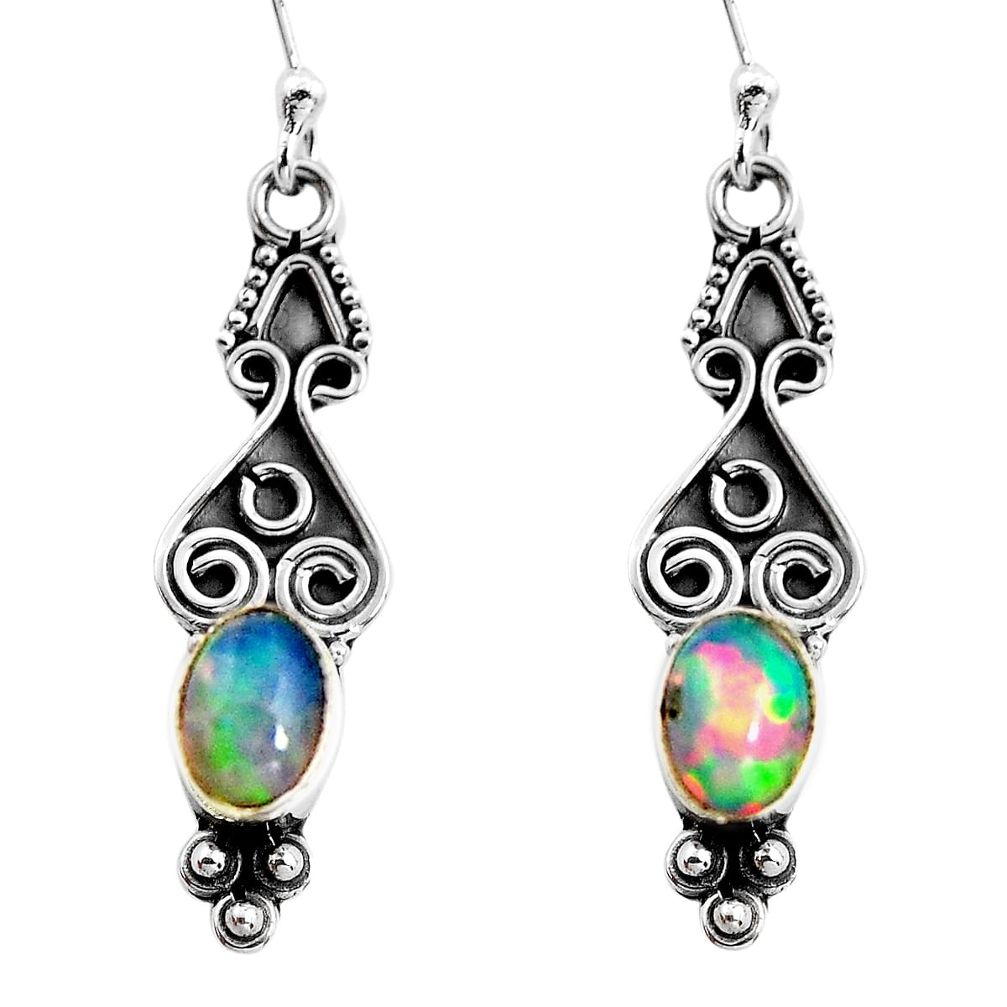 3.64cts natural multi color ethiopian opal 925 silver dangle earrings p92718