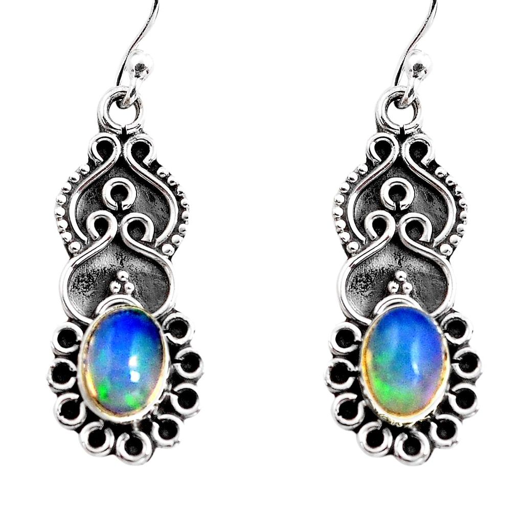 3.83cts natural multi color ethiopian opal 925 silver dangle earrings p92720