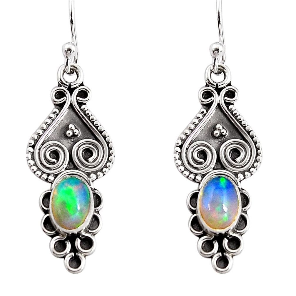 3.64cts natural multi color ethiopian opal 925 silver heart earrings p91460