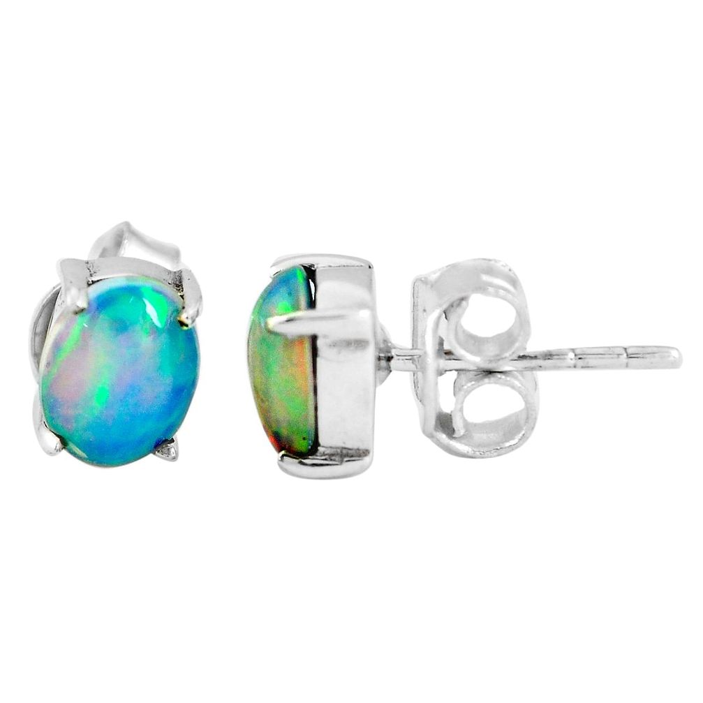 3.34cts natural multi color ethiopian opal 925 silver stud earrings p53270