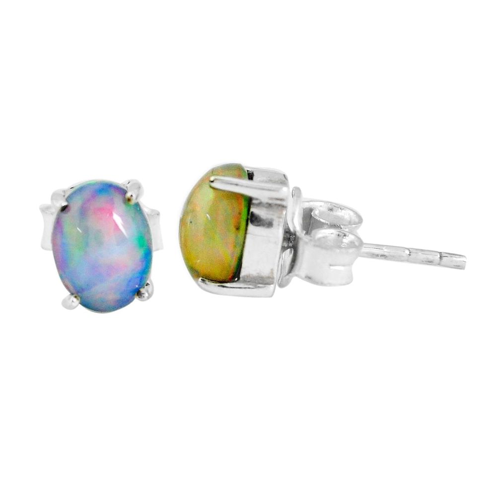 4.16cts natural multi color ethiopian opal 925 silver stud earrings p53275