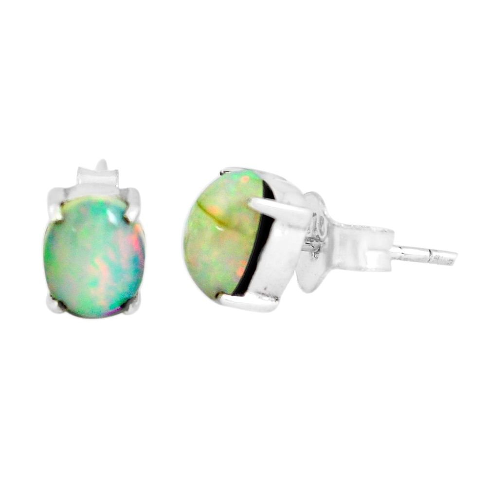 3.87cts natural multi color ethiopian opal 925 silver stud earrings p53296