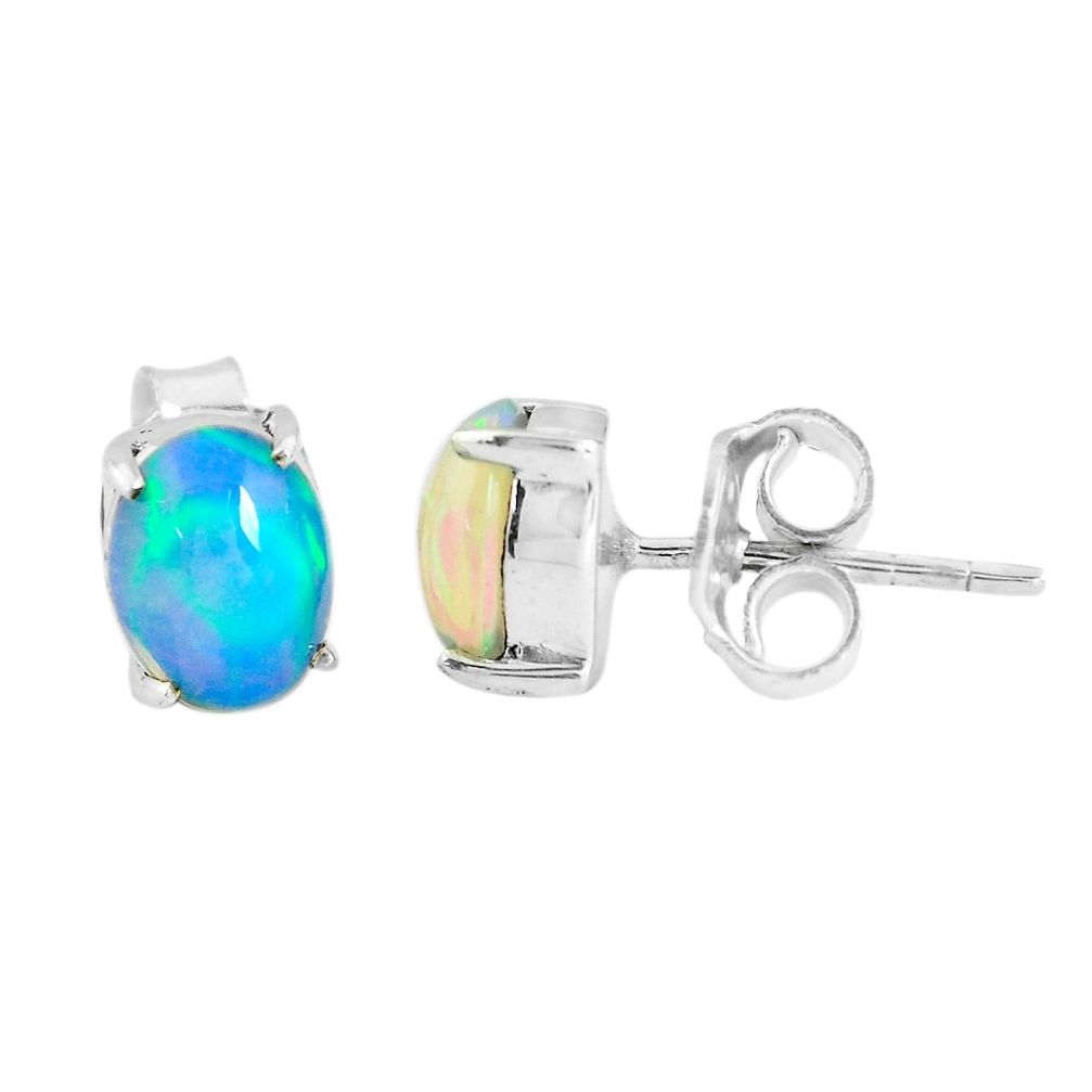 3.75cts natural multi color ethiopian opal 925 silver stud earrings p53297