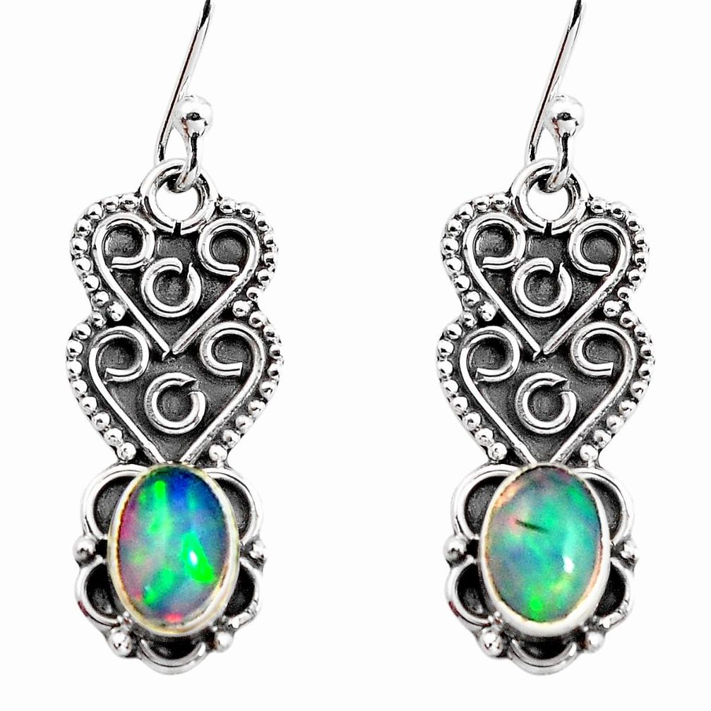 2.98cts natural multi color ethiopian opal 925 sterling silver earrings p92772