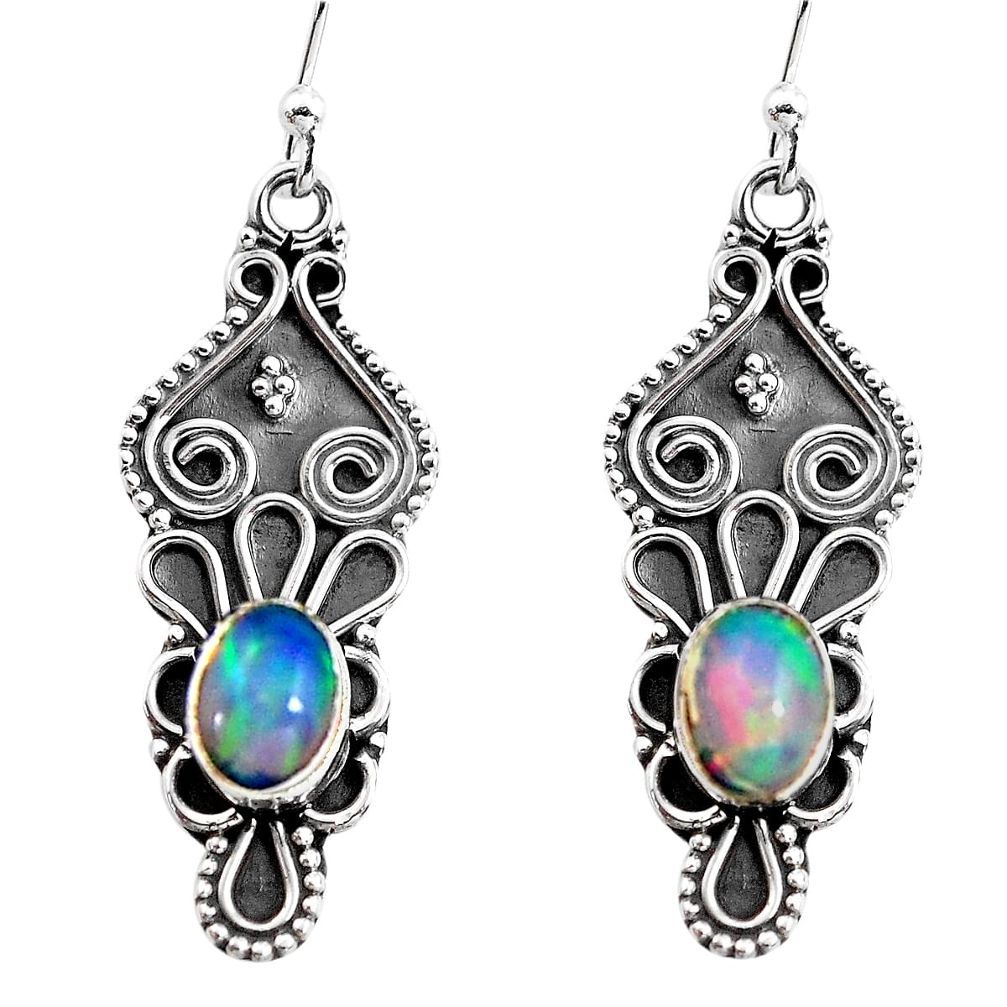 3.44cts natural multi color ethiopian opal 925 sterling silver earrings p92780