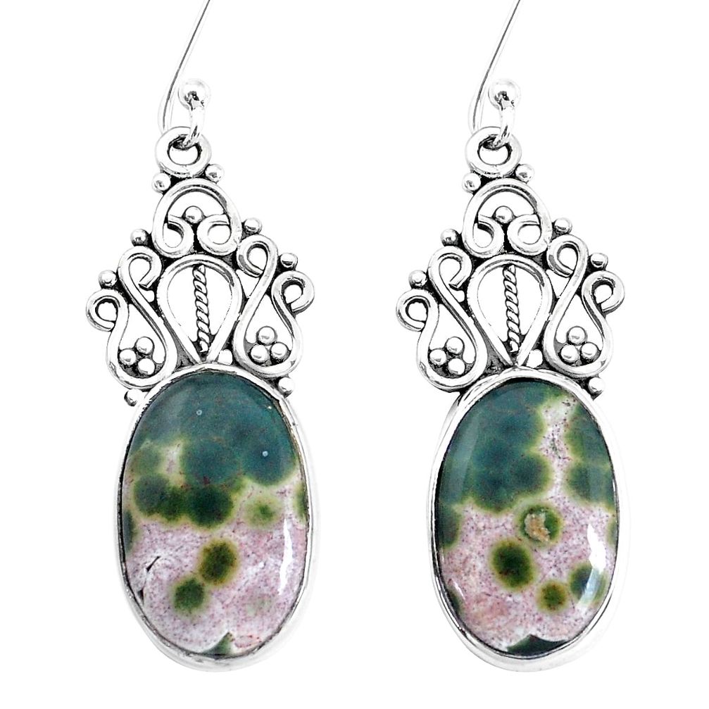 14.26cts natural multi color ocean sea jasper 925 silver dangle earrings p34890