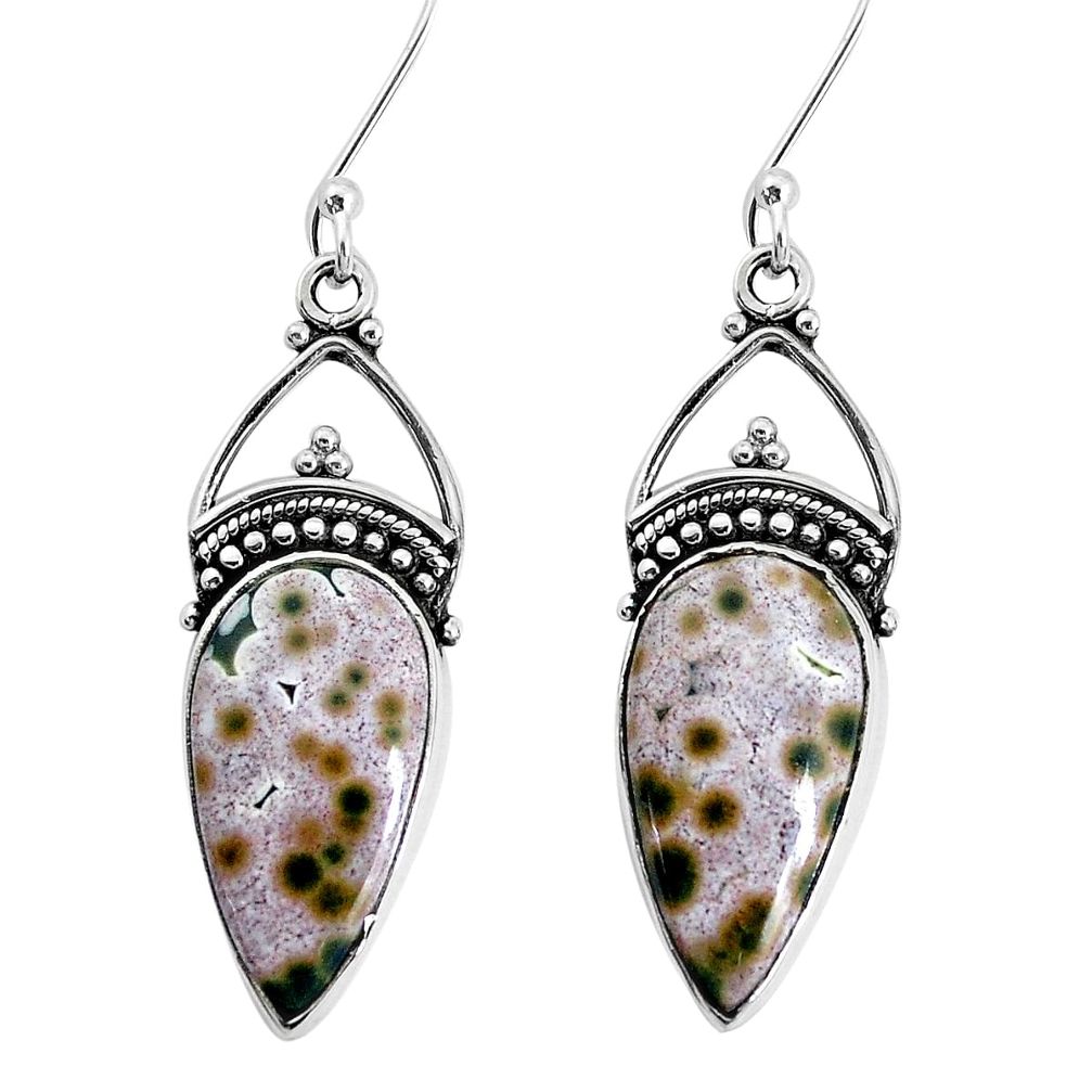11.73cts natural multi color ocean sea jasper 925 silver dangle earrings p34919