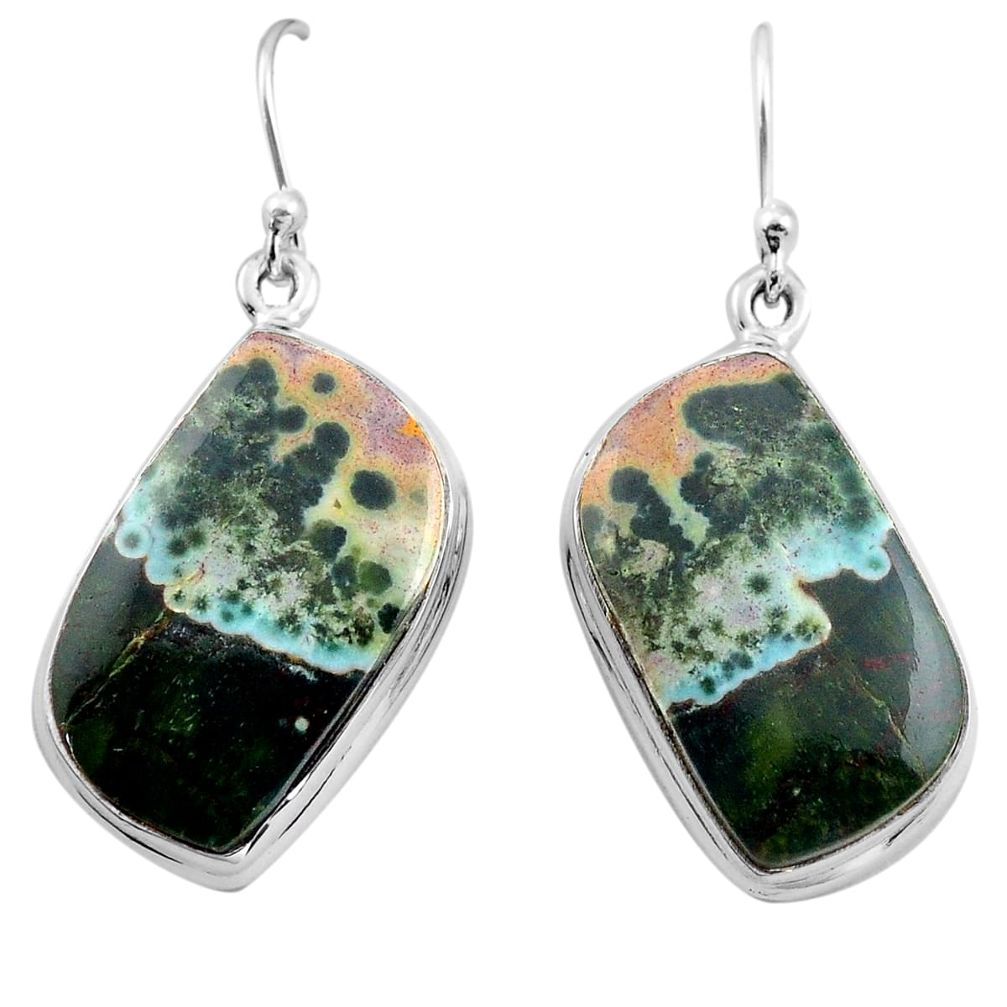 25.26cts natural multi color ocean sea jasper 925 silver dangle earrings p88662