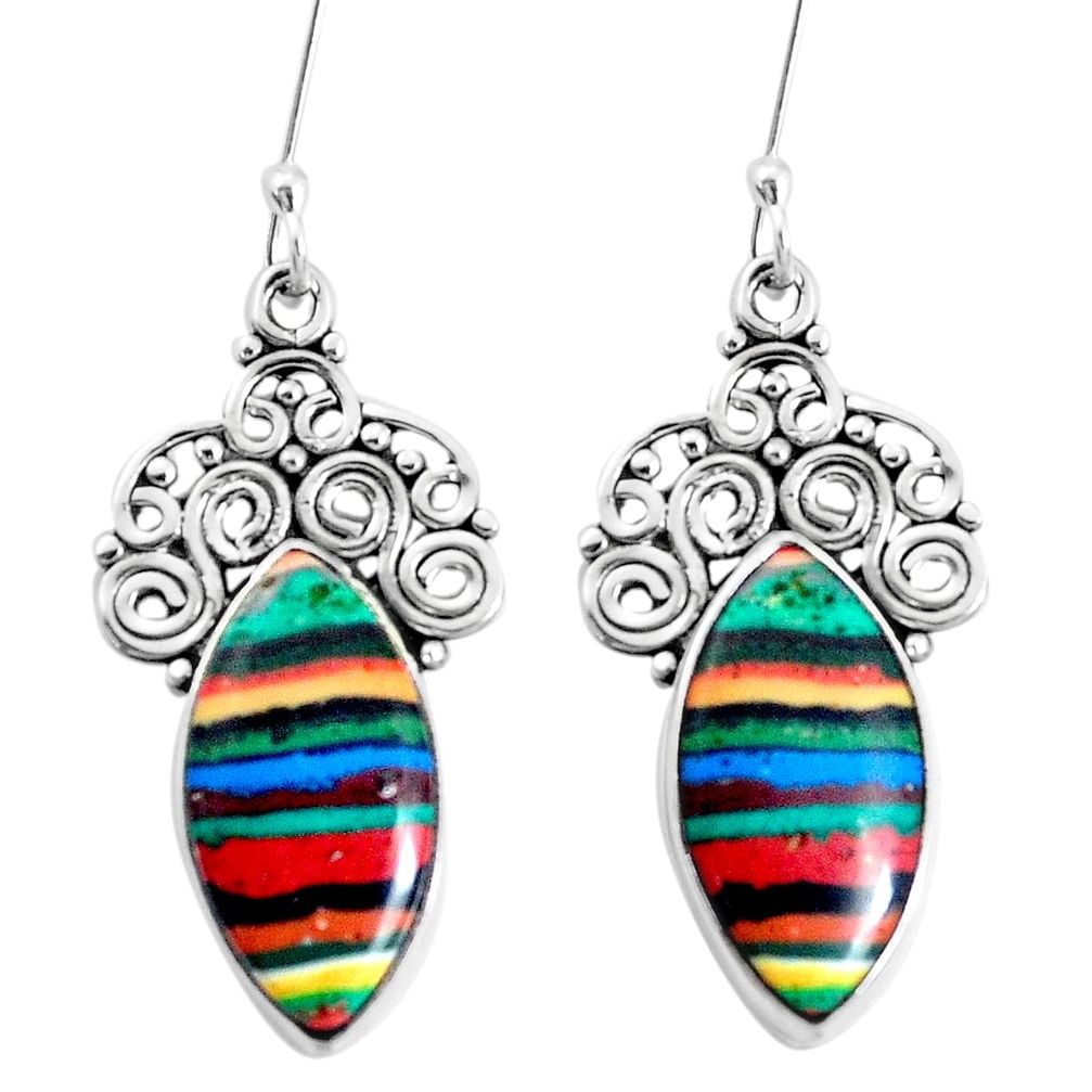11.21cts natural multi color rainbow calsilica 925 silver dangle earrings p34956