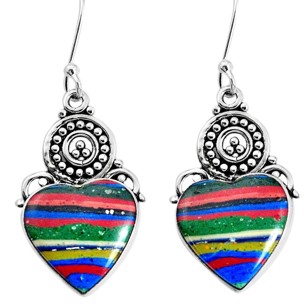 11.57cts natural multi color rainbow calsilica 925 silver dangle earrings p34994