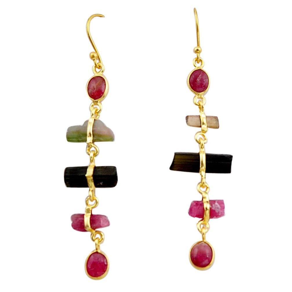 13.40cts natural multi color tourmaline 925 silver 14k gold earrings p91782