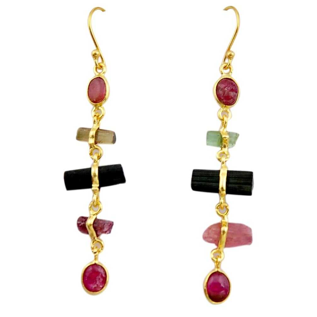 12.35cts natural multi color tourmaline 925 silver 14k gold earrings p91788