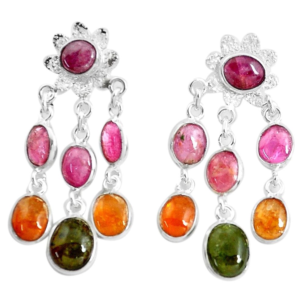 15.93cts natural multi color tourmaline 925 silver dangle earrings p43826