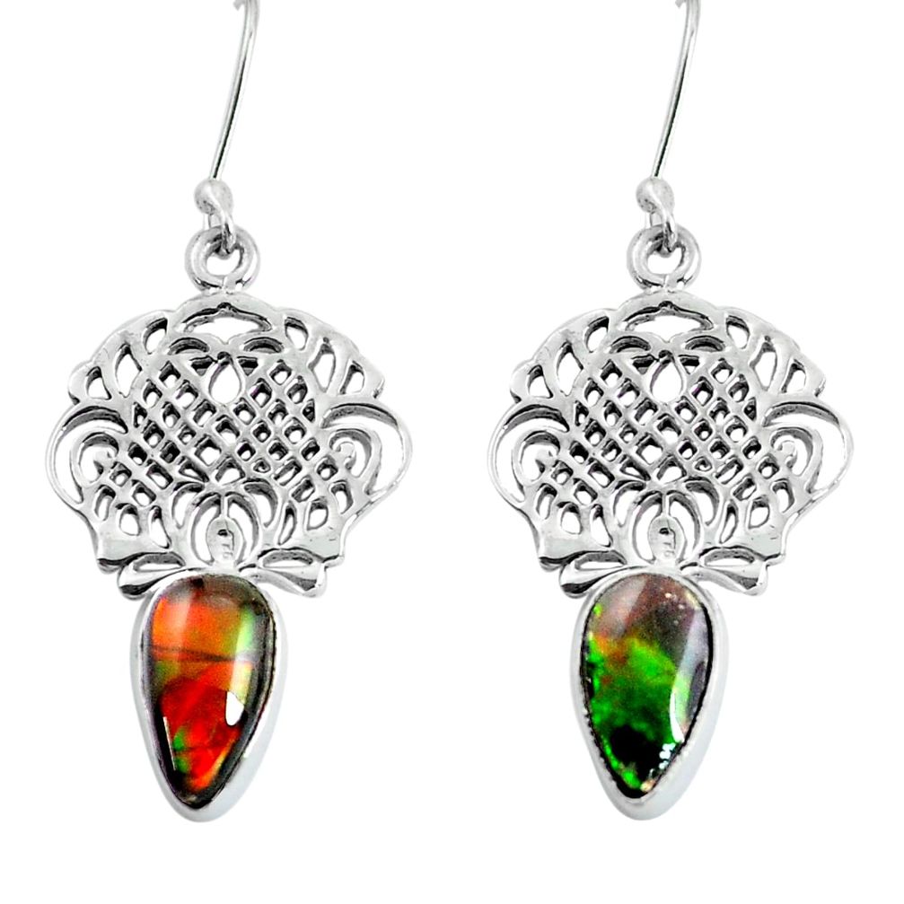 7.83cts natural multicolor ammolite (canadian) 925 silver dangle earrings d31505