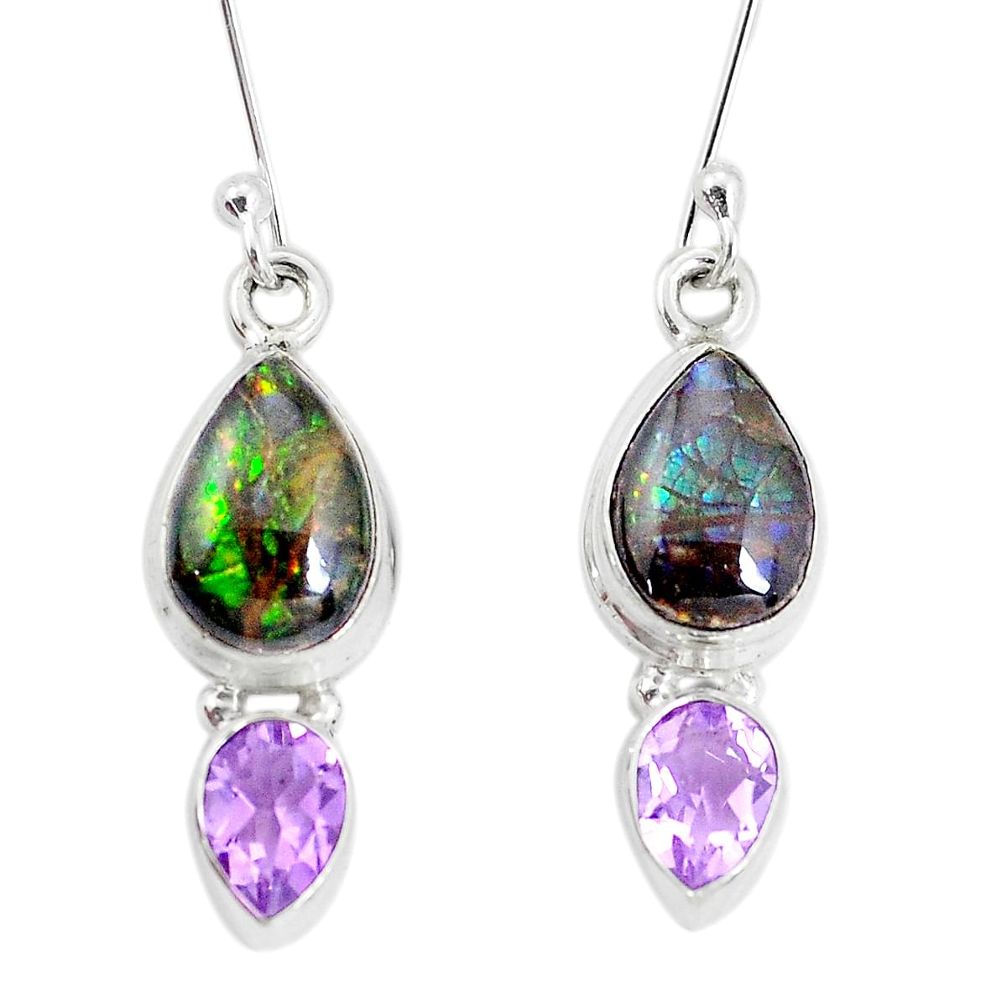 9.18cts natural multicolor ammolite (canadian) 925 silver dangle earrings p32561