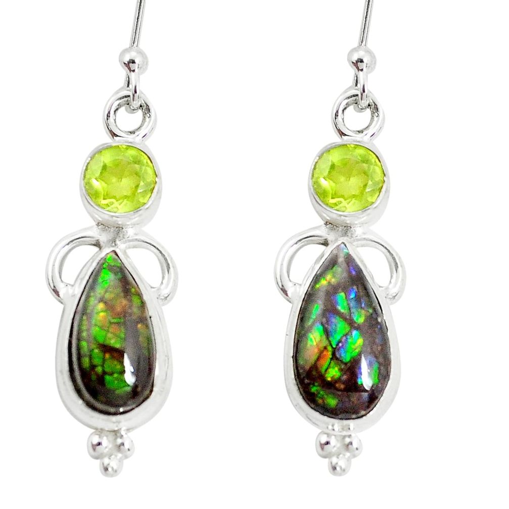 9.61cts natural multicolor ammolite (canadian) 925 silver dangle earrings p32564