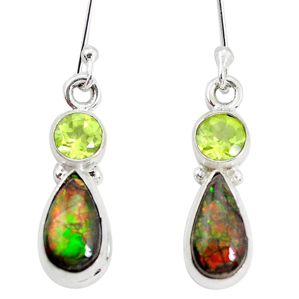 7.56cts natural multicolor ammolite (canadian) 925 silver dangle earrings p32566