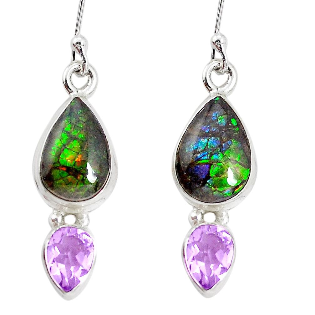 9.61cts natural multicolor ammolite (canadian) 925 silver dangle earrings p32568