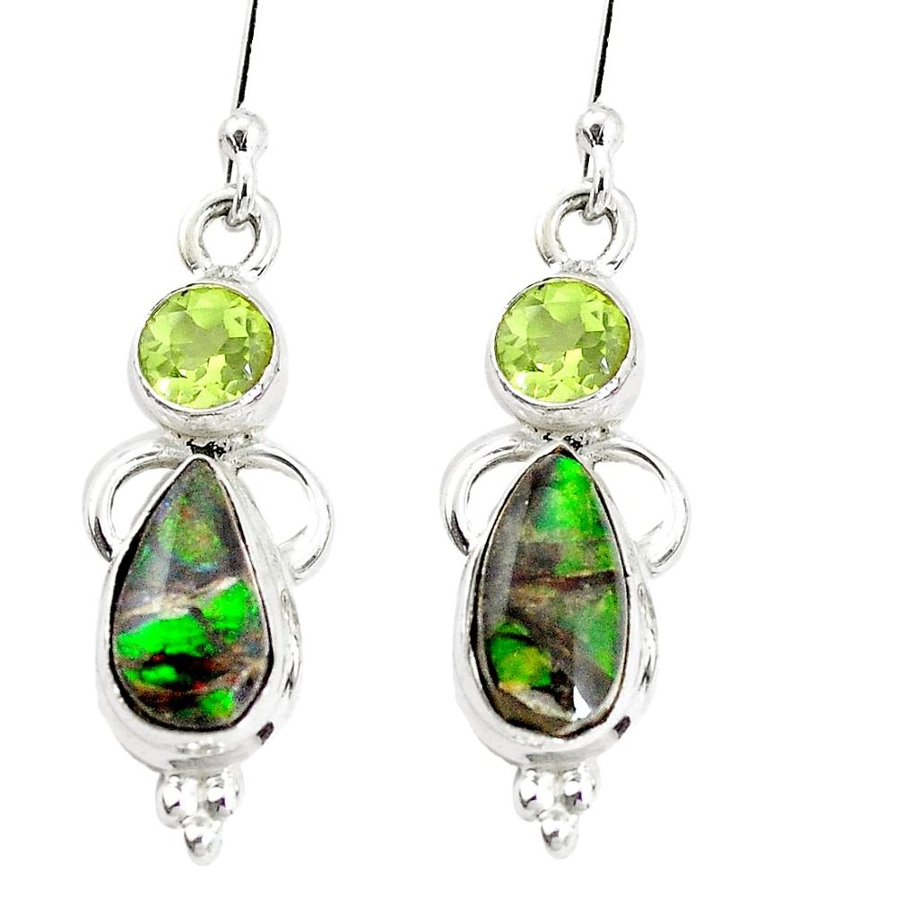 9.18cts natural multicolor ammolite (canadian) 925 silver dangle earrings p32577
