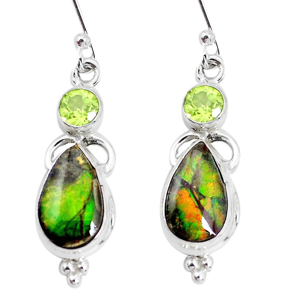 8.24cts natural multicolor ammolite (canadian) 925 silver dangle earrings p32579