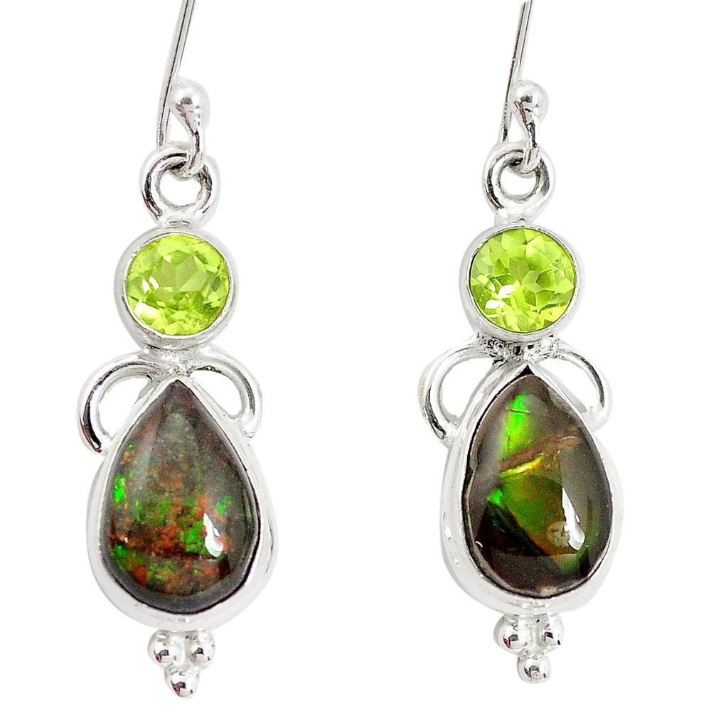 9.61cts natural multicolor ammolite (canadian) 925 silver dangle earrings p32590