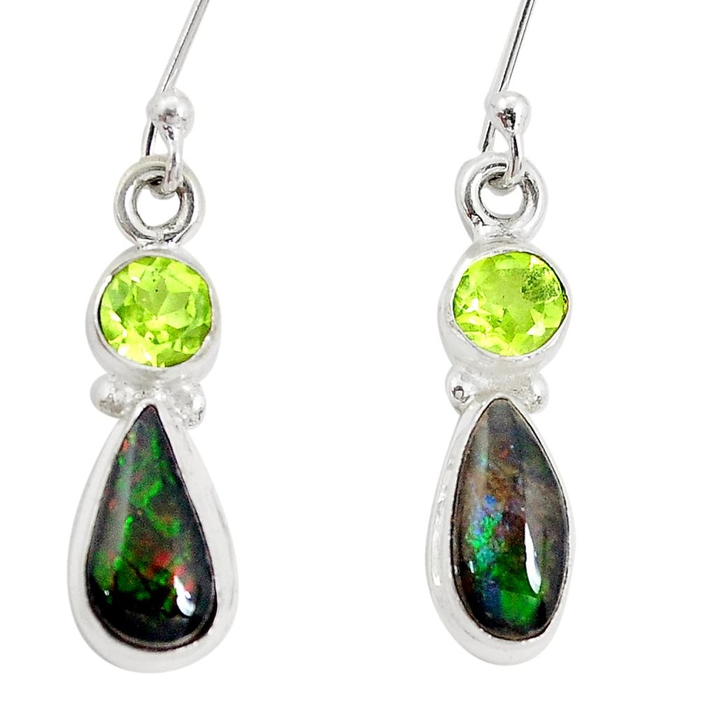 7.56cts natural multicolor ammolite (canadian) 925 silver dangle earrings p32591