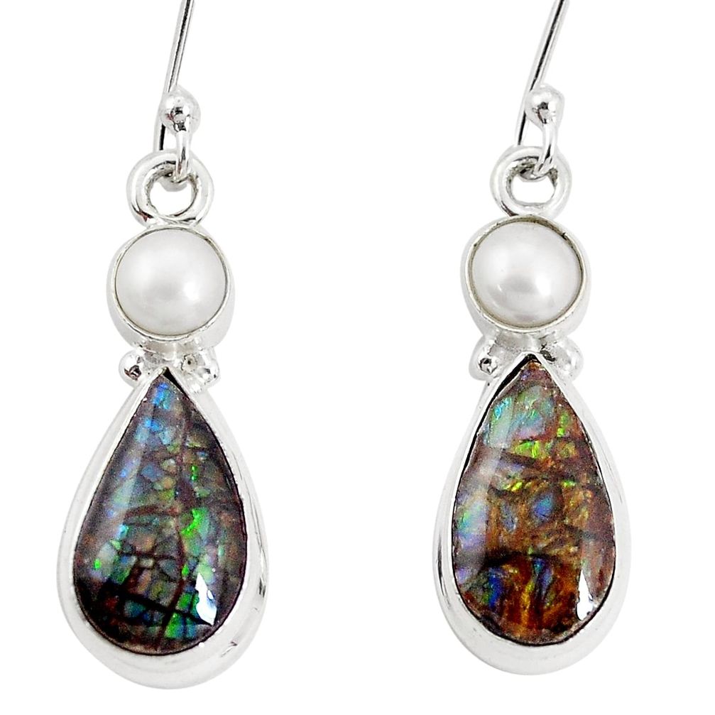 9.16cts natural multicolor ammolite (canadian) 925 silver dangle earrings p32594