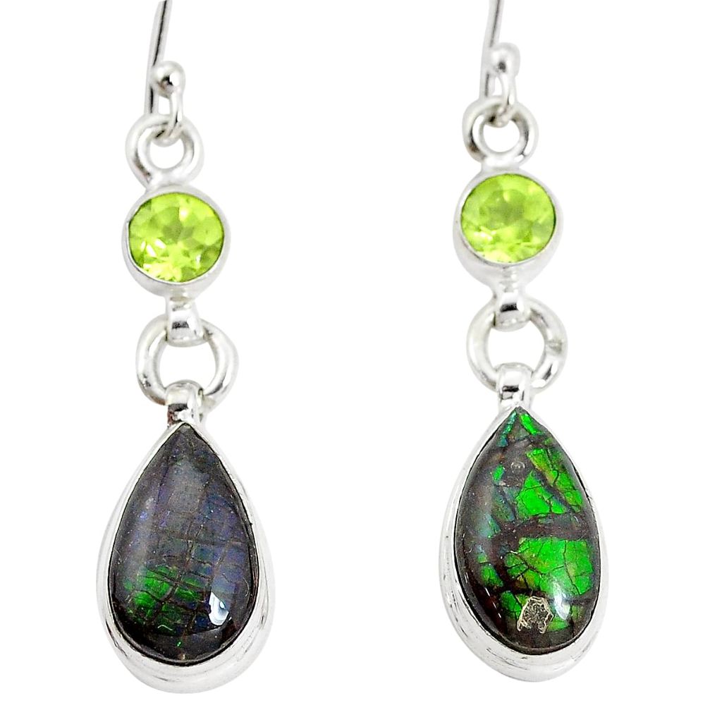 9.90cts natural multicolor ammolite (canadian) 925 silver dangle earrings p32597