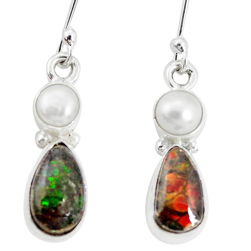 7.85cts natural multicolor ammolite (canadian) 925 silver dangle earrings p32599