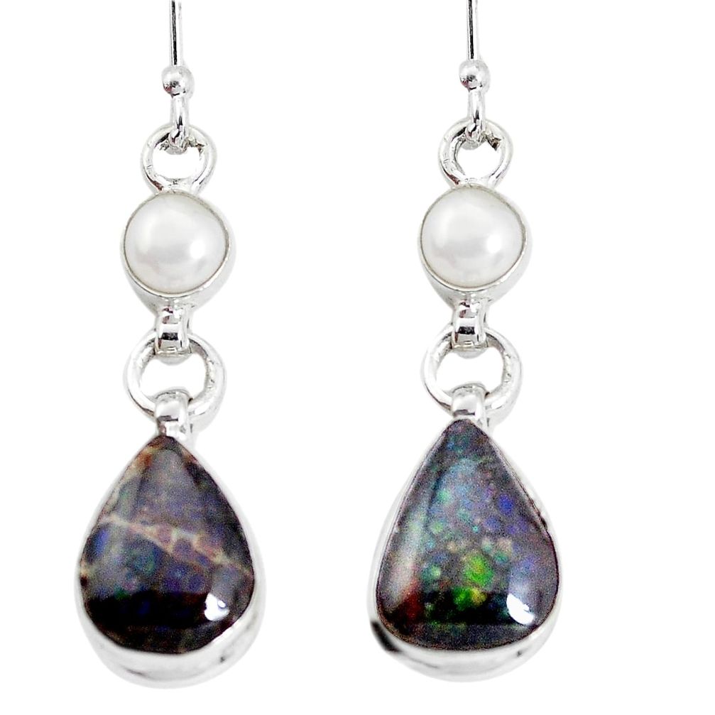 10.31cts natural multicolor ammolite (canadian) 925 silver earrings p32575