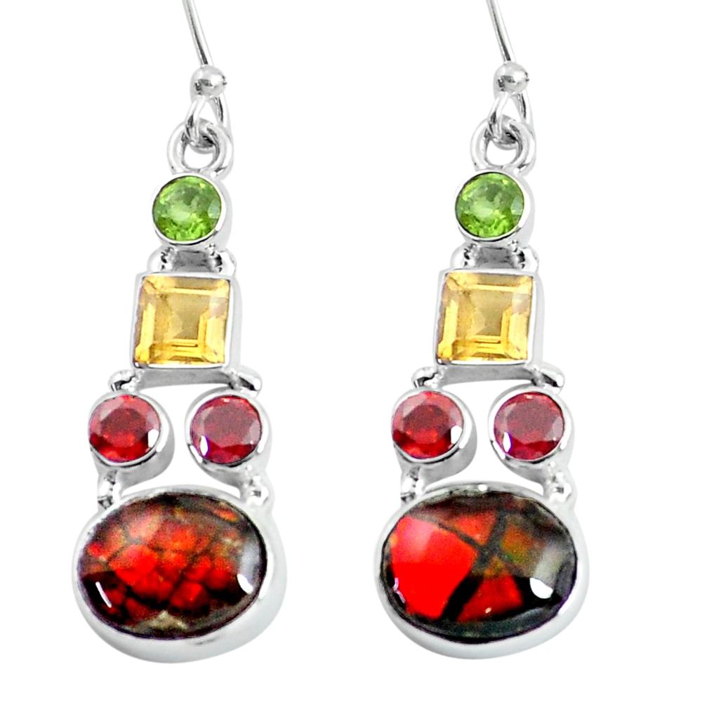 14.26cts natural multicolor ammolite (canadian) silver dangle earrings d31506