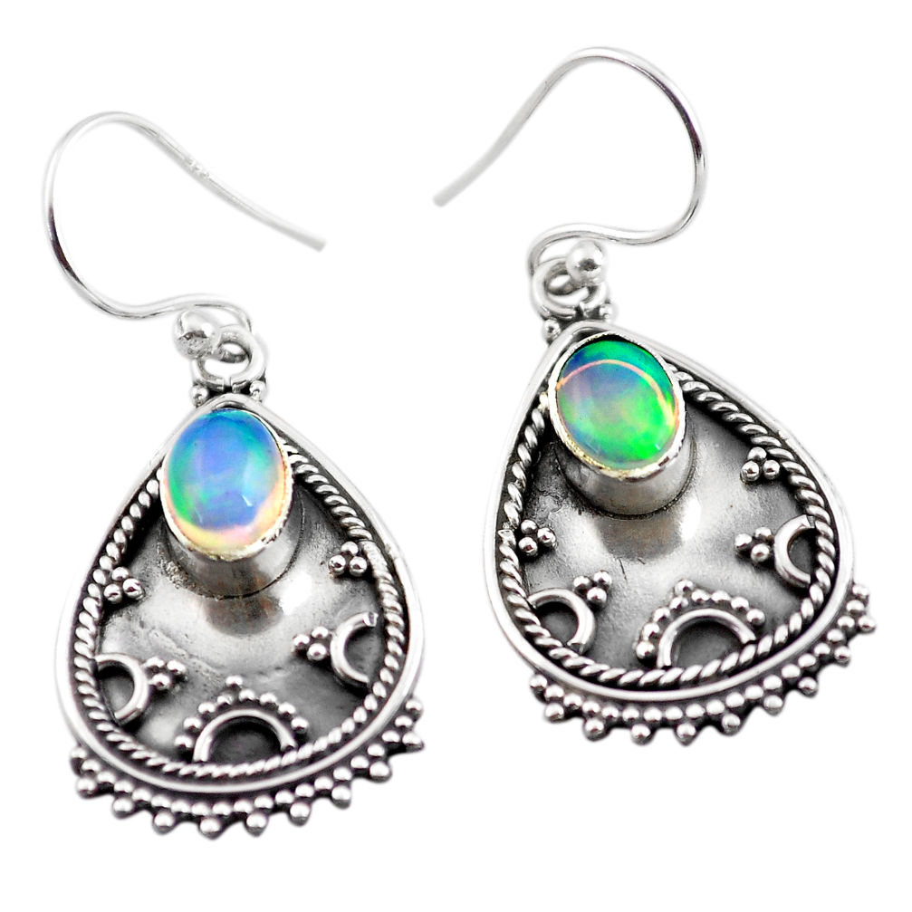 3.44cts natural multicolor ethiopian opal 925 silver dangle earrings p87280