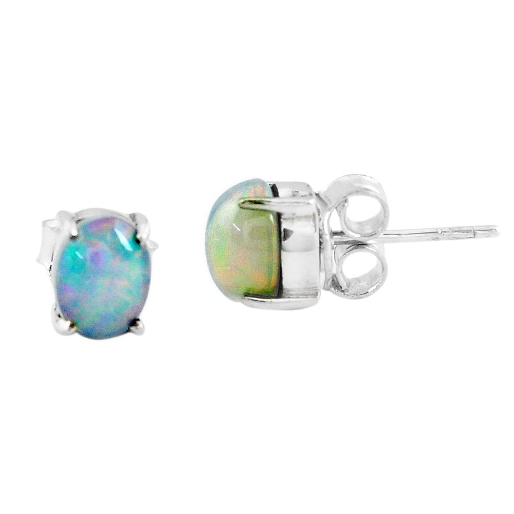 3.55cts natural multicolor ethiopian opal 925 silver stud earrings p54134