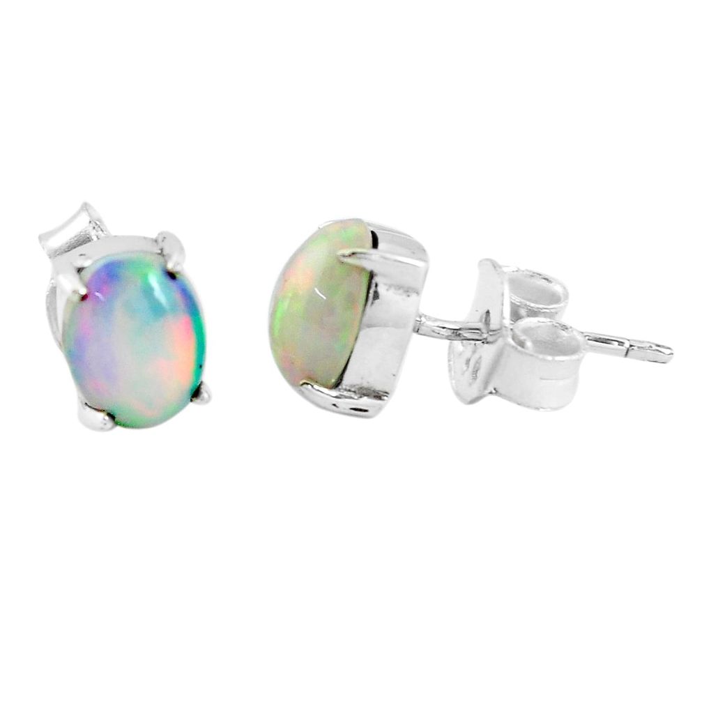 3.48cts natural multicolor ethiopian opal 925 silver stud earrings p54136