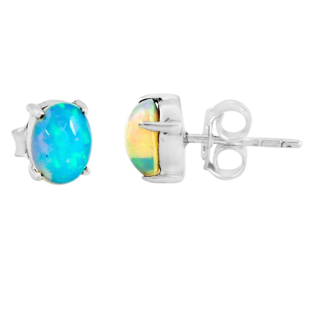 3.86cts natural multicolor ethiopian opal 925 silver stud earrings p54140