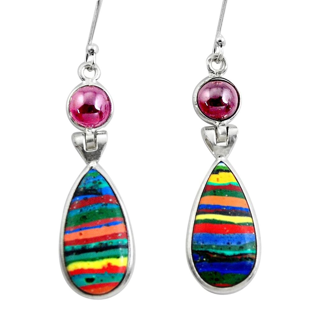 13.66cts natural multicolor rainbow calsilica 925 silver dangle earrings p50785