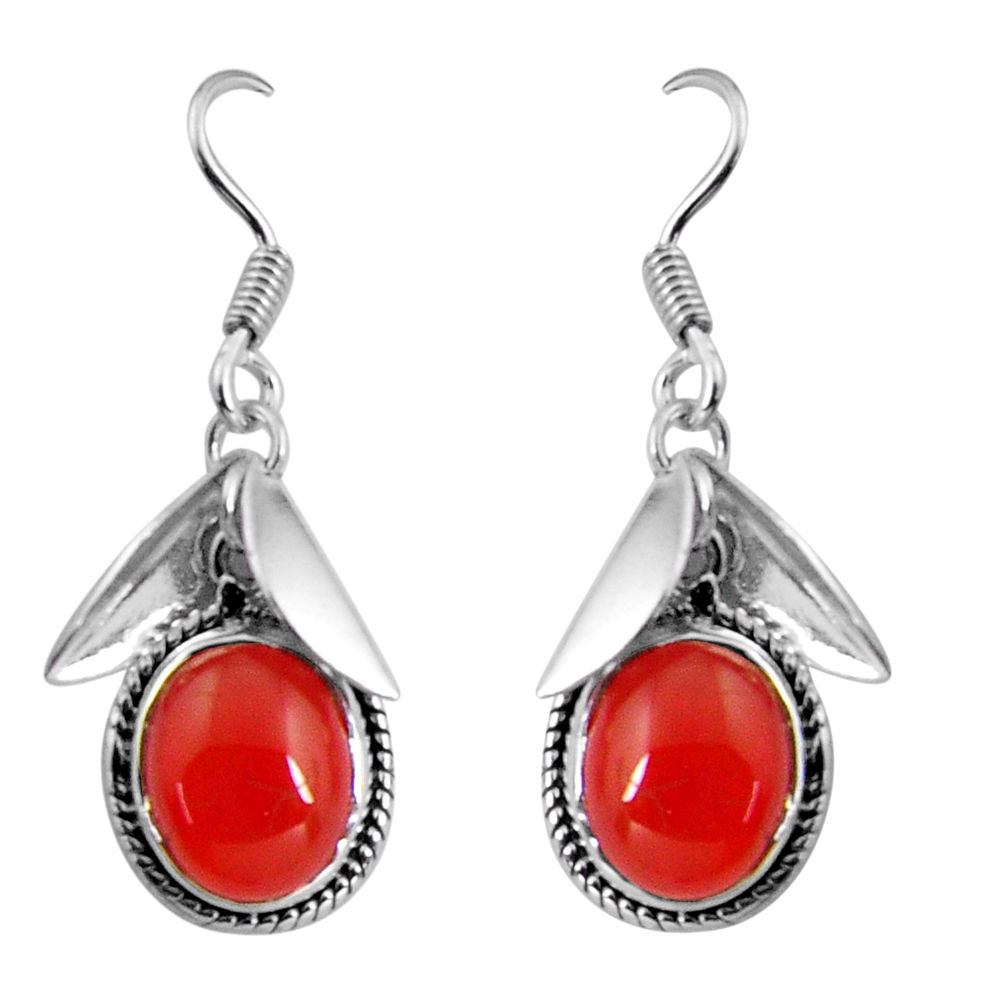 9.54cts natural orange cornelian (carnelian) 925 silver dangle earrings d32451